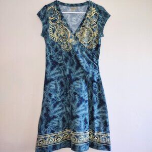Athleta Blue and Gold Midi Dress
